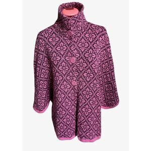 Andean 100% Alpaca Purple Retro Boho Convertible‎ Button Front Poncho Sweater